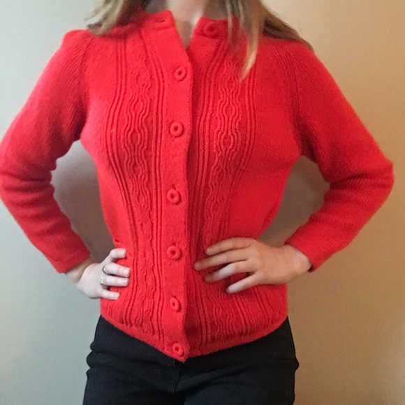 Vintage Sweaters - Vintage Red Cardigan Sweater